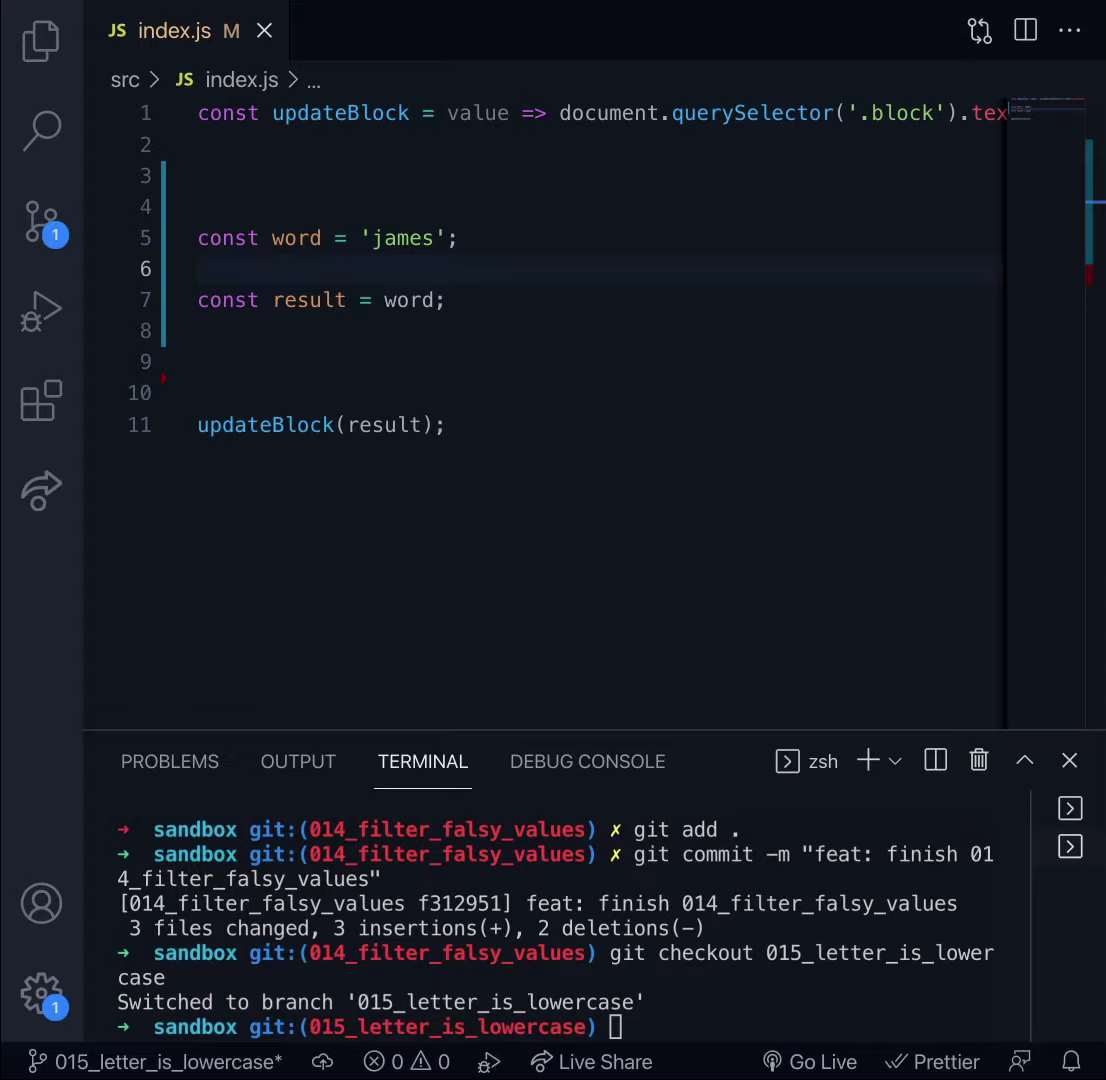 Process of checking if a letter is lowercase with JavaScript