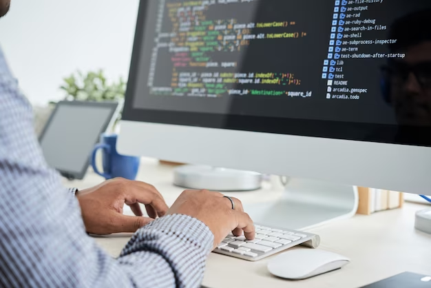 A man is engaged in computer programming