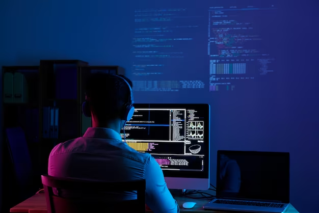 A man is engaged in programming