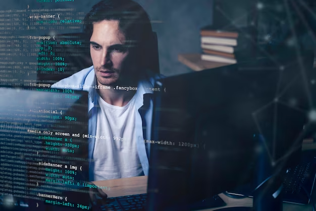 A man is engaged in programming